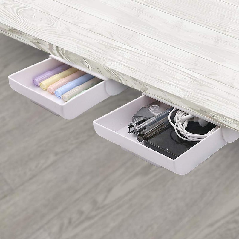 YOOUSOO 2 Pack Under Desk Drawer Organizer  Slide Out Drawer Attachment  Plastic Desk Accessories & Workspace Organizers Hidden Desktop Pen Holder for Desk Self-Adhesive - Image 1
